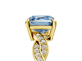 Yellow gold Fancy Blue Asscher  Cut Twisted Pavé Band Solitaire Ring with Four-Prong Setting_5