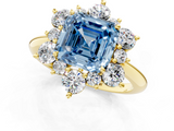 Yellow gold Fancy Blue Asscher  Diamond Cluster Halo Ring with Solitaire Band and Four-Prong Setting_1