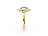 Yellow gold Fancy Blue Asscher  Diamond Cluster Halo Ring with Solitaire Band and Four-Prong Setting_2