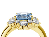 Yellow gold Fancy Blue Asscher  Diamond Cluster Halo Ring with Solitaire Band and Four-Prong Setting_4