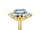 Yellow gold Fancy Blue Asscher  Diamond Cluster Halo Ring with Solitaire Band and Four-Prong Setting_5