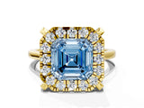 Yellow gold Fancy Blue Asscher  Diamond Cluster Halo Solitaire with Four-Prong Setting_146