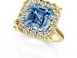 Yellow gold Fancy Blue Asscher  Diamond Cluster Halo Solitaire with Four-Prong Setting_147