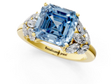 Yellow gold Fancy Blue Asscher  Diamond Cluster Leaf Design Ring with Prong Setting_19
