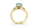 Yellow gold Fancy Blue Asscher  Diamond Cluster Leaf Design Ring with Prong Setting_21