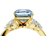 Yellow gold Fancy Blue Asscher  Diamond Cluster Leaf Design Ring with Prong Setting_22