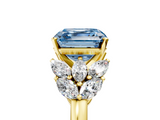 Yellow gold Fancy Blue Asscher  Diamond Cluster Leaf Design Ring with Prong Setting_23