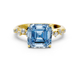 Yellow gold Fancy Blue Asscher  Diamond Cluster Prong-Set Solitaire Ring