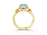 Yellow gold Fancy Blue Asscher  Diamond Floral Cluster Ring with Solitaire Band and Prong Setting_3
