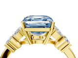 Yellow gold Fancy Blue Asscher  Diamond Floral Cluster Ring with Solitaire Band and Prong Setting_4