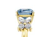 Yellow gold Fancy Blue Asscher  Diamond Floral Cluster Ring with Solitaire Band and Prong Setting_5