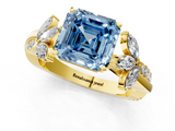 Yellow gold Fancy Blue Asscher  Diamond Floral Vine Solitaire Engagement Ring_1