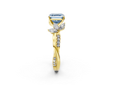 Yellow gold Fancy Blue Asscher  Diamond Floral Vine Solitaire Engagement Ring_2