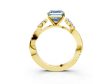 Yellow gold Fancy Blue Asscher  Diamond Floral Vine Solitaire Engagement Ring_3