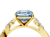 Yellow gold Fancy Blue Asscher  Diamond Floral Vine Solitaire Engagement Ring_4