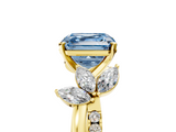 Yellow gold Fancy Blue Asscher  Diamond Floral Vine Solitaire Engagement Ring_5