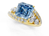 Yellow gold Fancy Blue Asscher  Diamond Halo Ring with Marquise and Pavé Band in Prong Setting_18