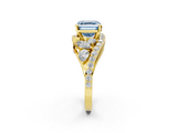 Yellow gold Fancy Blue Asscher  Diamond Halo Ring with Marquise and Pavé Band in Prong Setting_19