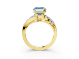 Yellow gold Fancy Blue Asscher  Diamond Halo Ring with Marquise and Pavé Band in Prong Setting_20