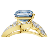 Yellow gold Fancy Blue Asscher  Diamond Halo Ring with Marquise and Pavé Band in Prong Setting_21