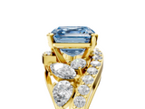 Yellow gold Fancy Blue Asscher  Diamond Halo Ring with Marquise and Pavé Band in Prong Setting_22