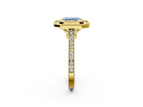 Yellow gold Fancy Blue Asscher  Diamond Halo Ring with Milgrain Frame and Pavé Band 2