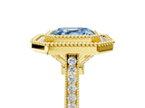 Yellow gold Fancy Blue Asscher  Diamond Halo Ring with Milgrain Frame and Pavé Band 5