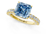 Yellow gold Fancy Blue Asscher  Diamond Pavé Band Solitaire Ring with Four-Prong Setting_1