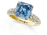 Yellow gold Fancy Blue Asscher  Diamond Pavé Band Solitaire Ring with Four-Prong Setting_46