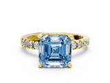 Yellow gold Fancy Blue Asscher  Diamond Pavé Band Solitaire with Four-Prong Setting