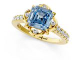 Yellow gold Fancy Blue Asscher  Diamond Pave Band with Floral Prong Setting_28
