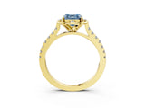 Yellow gold Fancy Blue Asscher  Diamond Pave Band with Floral Prong Setting_30