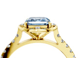 Yellow gold Fancy Blue Asscher  Diamond Pave Band with Floral Prong Setting_31
