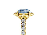 Yellow gold Fancy Blue Asscher  Diamond Pave Band with Floral Prong Setting_32