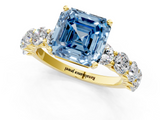 Yellow gold Fancy Blue Asscher  Diamond Prong Setting with Side Stones on a Pave Band_1