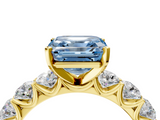 Yellow gold Fancy Blue Asscher  Diamond Prong Setting with Side Stones on a Pave Band_4