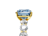 Yellow gold Fancy Blue Asscher  Diamond Prong Setting with Side Stones on a Pave Band_5