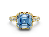 Yellow gold Fancy Blue Asscher  Diamond Solitaire Ring with Shared Prong Pavé Band_29