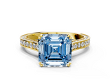 Yellow gold Fancy Blue Asscher  Diamond Solitaire with Pave Band and Six-Prong Setting_70