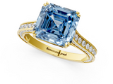 Yellow gold Fancy Blue Asscher  Diamond Solitaire with Pave Band and Six-Prong Setting_71