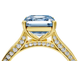 Yellow gold Fancy Blue Asscher  Diamond Solitaire with Pave Band and Six-Prong Setting_74