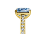 Yellow gold Fancy Blue Asscher  Diamond Solitaire with Pave Band and Six-Prong Setting_75