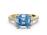 Yellow gold Fancy Blue Asscher  Diamond Three-Stone Pave Band with Four-Prong Setting_17