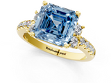 Yellow gold Fancy Blue Asscher  Diamond Three-Stone Pave Band with Four-Prong Setting_18