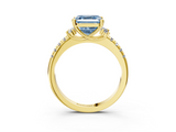 Yellow gold Fancy Blue Asscher  Diamond Three-Stone Pave Band with Four-Prong Setting_20