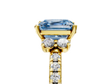 Yellow gold Fancy Blue Asscher  Diamond Three-Stone Pave Band with Four-Prong Setting_22