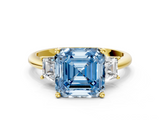 Yellow gold Fancy Blue Asscher  Diamond Three-Stone Ring with Trapezoid Side Stones and Prong Setting_51