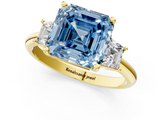 Yellow gold Fancy Blue Asscher  Diamond Three-Stone Ring with Trapezoid Side Stones and Prong Setting_52