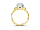 Yellow gold Fancy Blue Asscher  Diamond Three-Stone Ring with Trapezoid Side Stones and Prong Setting_54