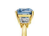 Yellow gold Fancy Blue Asscher  Diamond Three-Stone Ring with Trapezoid Side Stones and Prong Setting_56